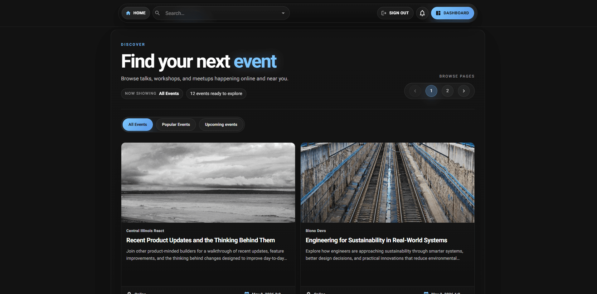 Landing page of the deployed Build Titans events platform